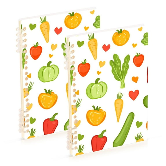 FORMRS 1-Subject Spiral Notebook 8" x 5" College Ruled 60 Refillable Sheet, White Vegetables Pattern