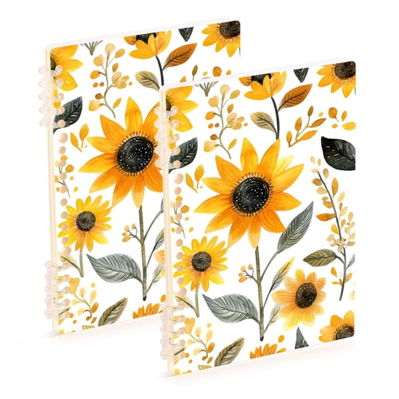 FORMRS 1-Subject Spiral Notebook 8" x 5" College Ruled 60 Refillable Sheet, White Watercolor Sunflowers
