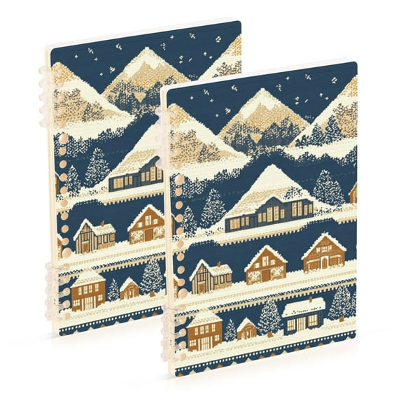 FORMRS 1-Subject Spiral Notebook 8" x 5" College Ruled 60 Refillable Sheet A5 Hard Cover, Winter Village