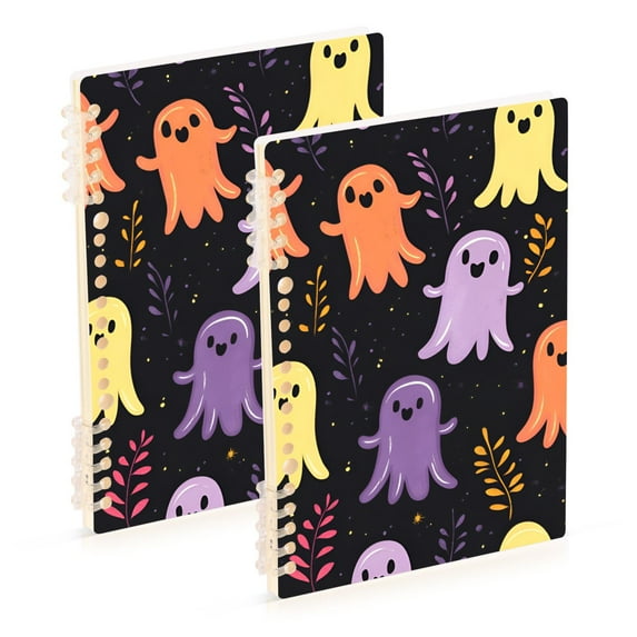 FORMRS 1-Subject Spiral Notebook 8" x 5" College Ruled 60 Refillable Sheet A5 Hard Cover, Yellow Halloween Ghosts