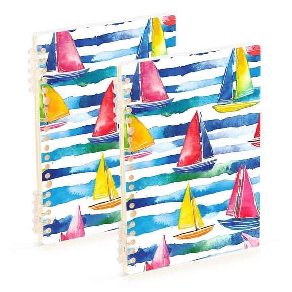 FORMRS 1-Subject Spiral Notebook 8" x 5" College Ruled 60 Refillable Sheet A5 Hard Cover, Yellow Hand Drawn Sailboats