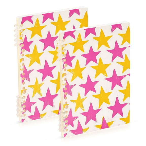 FORMRS 1-Subject Spiral Notebook 8" x 5" College Ruled 60 Refillable Sheet A5 Hard Cover, Yellow Pink Stars