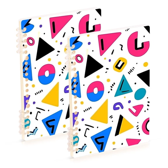 FORMRS 1-Subject Spiral Notebook 8" x 5" College Ruled 60 Refillable Sheet A5 Hard Cover, Yellow Retro Shapes