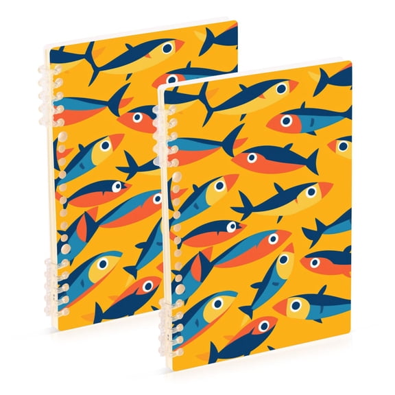 FORMRS 1-Subject Spiral Notebook 8" x 5" College Ruled 60 Refillable Sheet A5 Hard Cover, Yellow Sardines Pattern