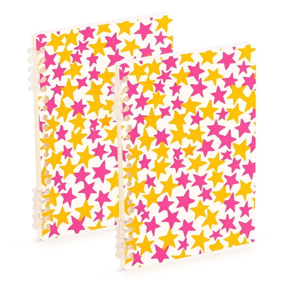 FORMRS 1-Subject Spiral Notebook 8" x 5" College Ruled 60 Refillable Sheet A5 Hard Cover, Yellow Stars Pattern