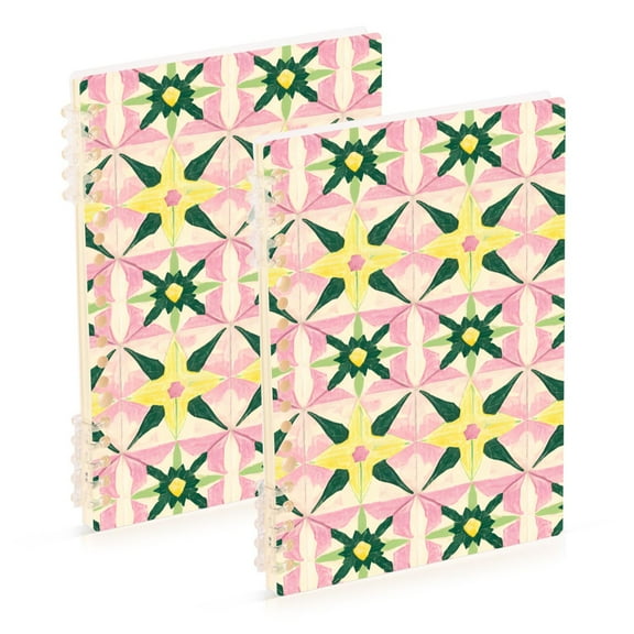 FORMRS 1-Subject Spiral Notebook 8" x 5" College Ruled 60 Refillable Sheet A5 Hard Cover, Yellow Symmetrical Stars