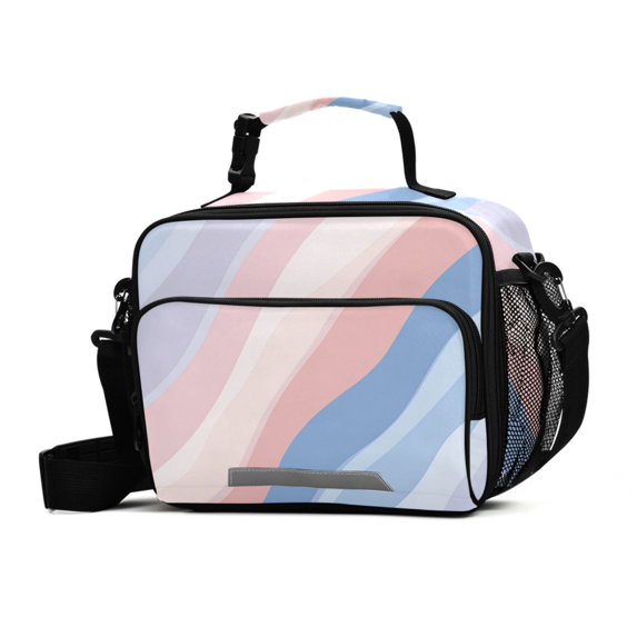 FORMRS Student Insulated Lunch Bag with Shoulder Strap Reusable Cooler Box for School, Abstract Blue