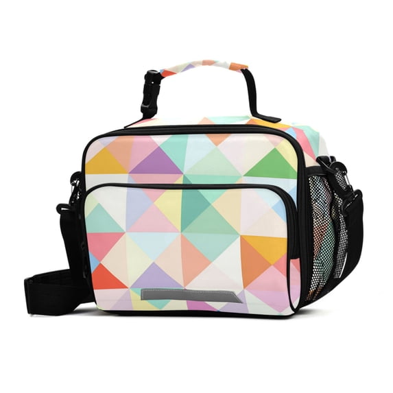 FORMRS Student Insulated Lunch Bag with Shoulder Strap Reusable Cooler Box for School, Abstract Geometric