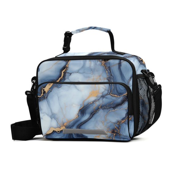 FORMRS Student Insulated Lunch Bag with Shoulder Strap Reusable Cooler Box for School, Abstract Marble Pattern