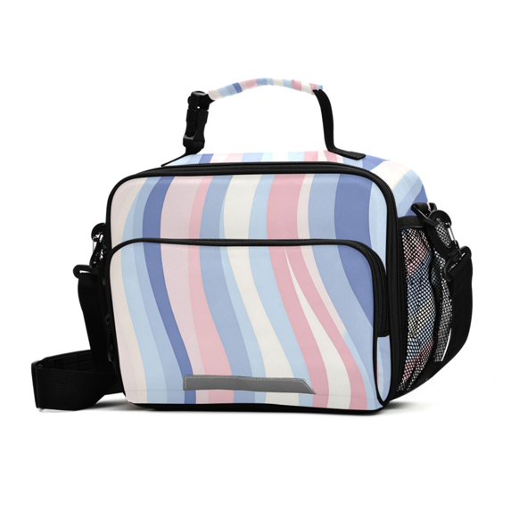 FORMRS Student Insulated Lunch Bag with Shoulder Strap Reusable Cooler Box for School, Abstract Pink