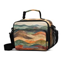 FORMRS Student Lunch Bag Insulated Reusable Cooler Box with Zipper Pockets, Abstract Wavy Landscape
