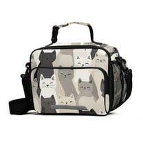 FORMRS Student Lunch Bag Insulated Reusable Cooler Box with Zipper Pockets, Beige Cute Cats
