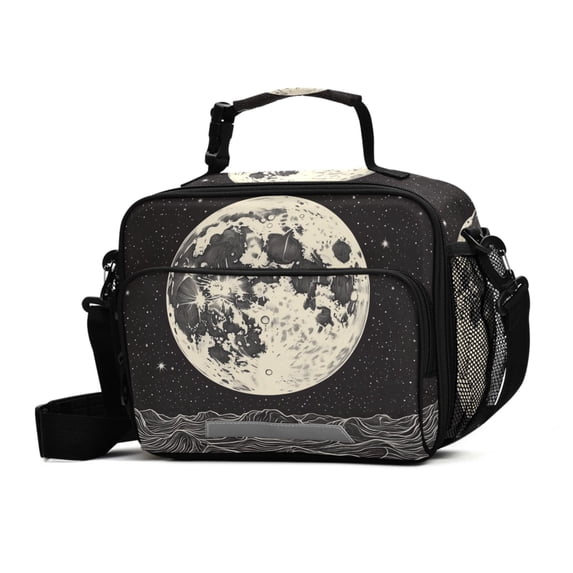 FORMRS Student Insulated Lunch Bag with Shoulder Strap Reusable Cooler Box for School, Beige Moon