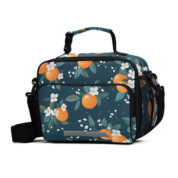 FORMRS Student Lunch Bag Insulated Reusable Cooler Box with Zipper Pockets, Blue Oranges