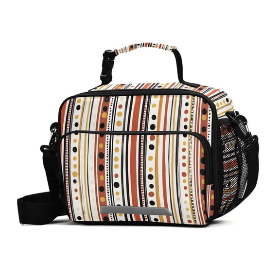 FORMRS Student Lunch Bag Insulated Reusable Cooler Box with Zipper Pockets, Brown Abstract Dots
