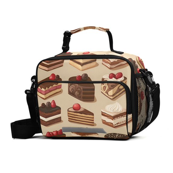 FORMRS Student Insulated Lunch Bag with Shoulder Strap Reusable Cooler Box for School, Brown Cakes