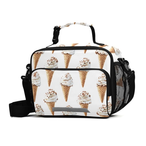FORMRS Student Insulated Lunch Bag with Shoulder Strap Reusable Cooler Box for School, Cartoon Ice Cream Pattern
