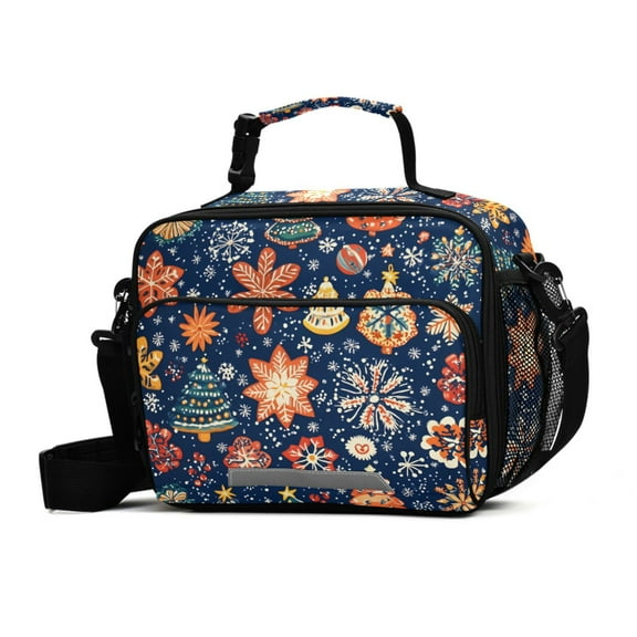 FORMRS Student Lunch Bag Insulated Reusable Cooler Box with Zipper Pockets, Christmas Splendor