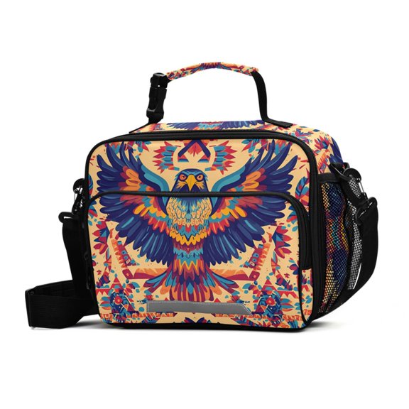 FORMRS Student Lunch Bag Insulated Reusable Cooler Box with Zipper Pockets, Colorful Abstract Eagle