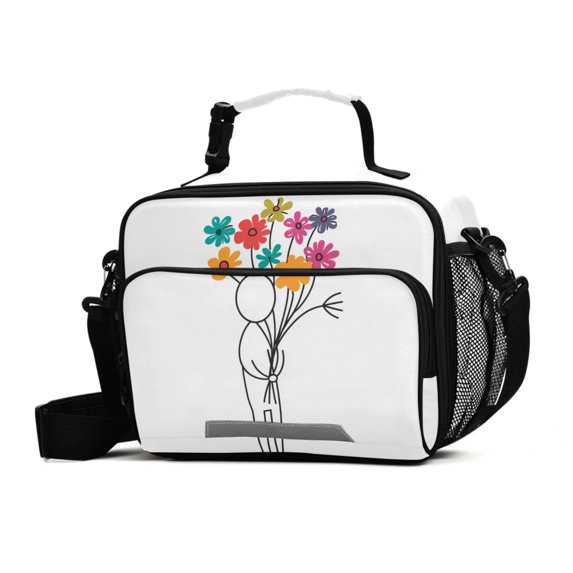 FORMRS Student Insulated Lunch Bag with Shoulder Strap Reusable Cooler Box for School, Colorful Flower