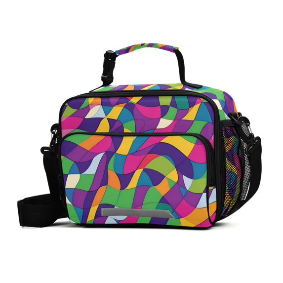 FORMRS Student Insulated Lunch Bag with Shoulder Strap Reusable Cooler Box for School, Colorful Plaid