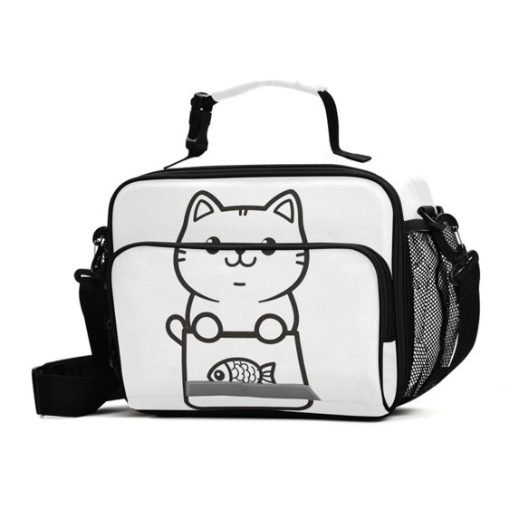 FORMRS Student Insulated Lunch Bag with Shoulder Strap Reusable Cooler Box for School, Cute Chubby Cat