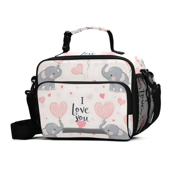 FORMRS Student Insulated Lunch Bag with Shoulder Strap Reusable Cooler Box for School, Cute Elephant