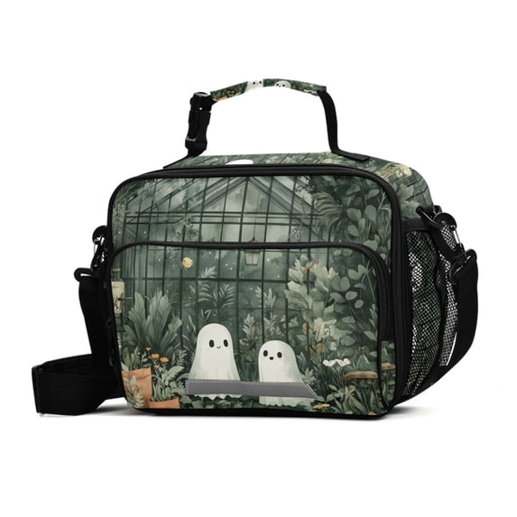 FORMRS Student Insulated Lunch Bag with Shoulder Strap Reusable Cooler Box for School, Cute Ghosts Playing