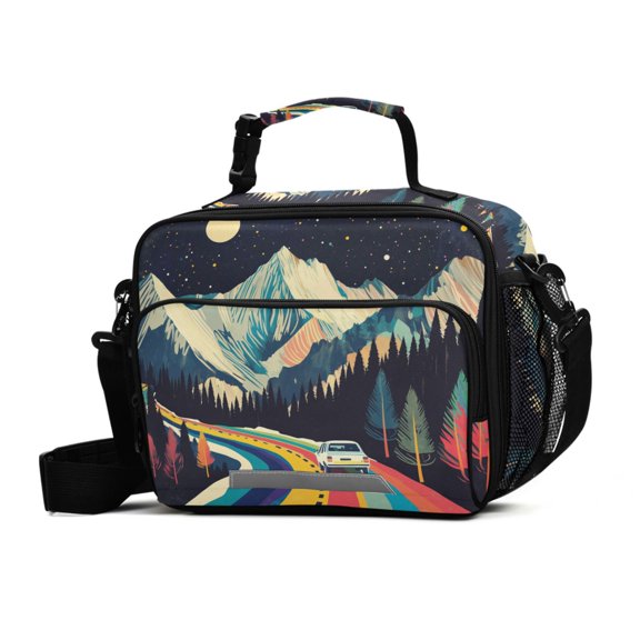 FORMRS Student Insulated Lunch Bag with Shoulder Strap Reusable Cooler Box for School, Evening Mountain Road