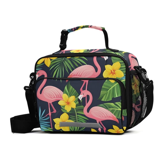 FORMRS Student Insulated Lunch Bag with Shoulder Strap Reusable Cooler Box for School, Flamingo Pattern