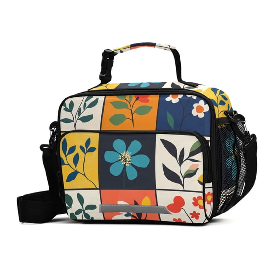 FORMRS Student Insulated Lunch Bag with Shoulder Strap Reusable Cooler Box for School, Floral Patterns