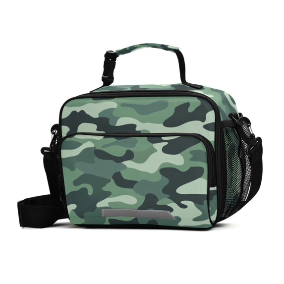 FORMRS Student Lunch Bag Insulated Reusable Cooler Box with Zipper Pockets, Forest Camouflage Pattern