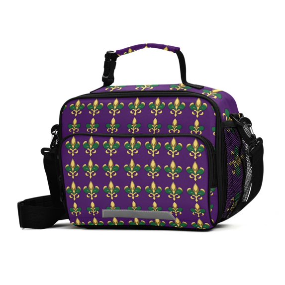 FORMRS Student Insulated Lunch Bag with Shoulder Strap Reusable Cooler Box for School, Gold and Green Floral Pattern