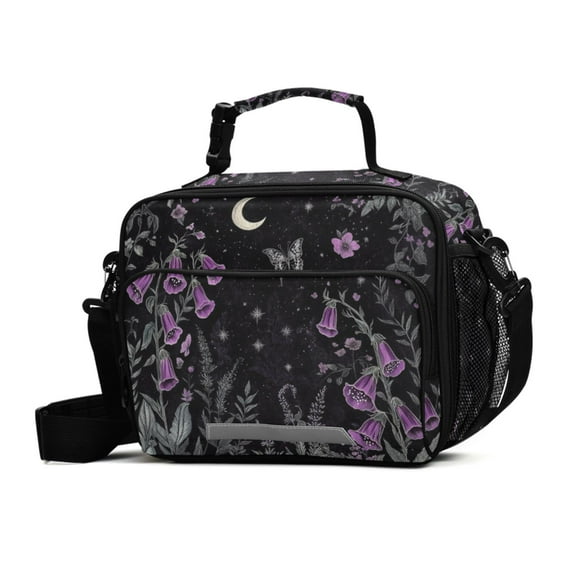 FORMRS Student Lunch Bag Insulated Reusable Cooler Box with Zipper Pockets, Gothic Floral Print