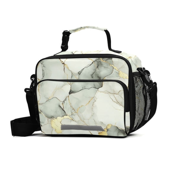 FORMRS Student Insulated Lunch Bag with Shoulder Strap Reusable Cooler Box for School, Gray Marble Pattern