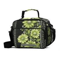 FORMRS Student Lunch Bag Insulated Reusable Cooler Box with Zipper Pockets, Green Flowers