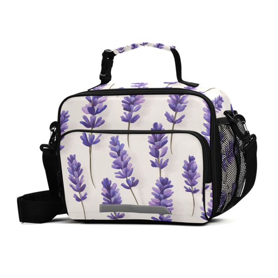 FORMRS Student Insulated Lunch Bag with Shoulder Strap Reusable Cooler Box for School, Lavender Pattern