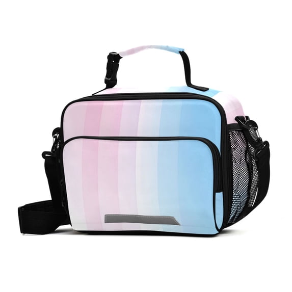 FORMRS Student Insulated Lunch Bag with Shoulder Strap Reusable Cooler Box for School, Light Blue Stripes
