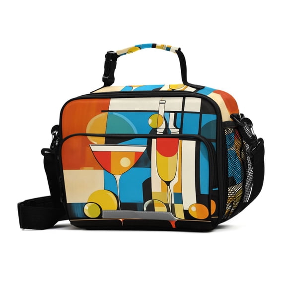 FORMRS Student Insulated Lunch Bag with Shoulder Strap Reusable Cooler Box for School, Modern Cocktails