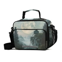 FORMRS Student Lunch Bag Insulated Reusable Cooler Box with Zipper Pockets, Moon and House