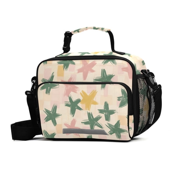 FORMRS Student Insulated Lunch Bag with Shoulder Strap Reusable Cooler Box for School, Pastel Pink Stars