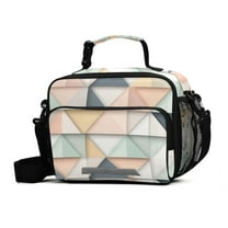 FORMRS Student Lunch Bag Insulated Reusable Cooler Box with Zipper Pockets, Pink Geometric
