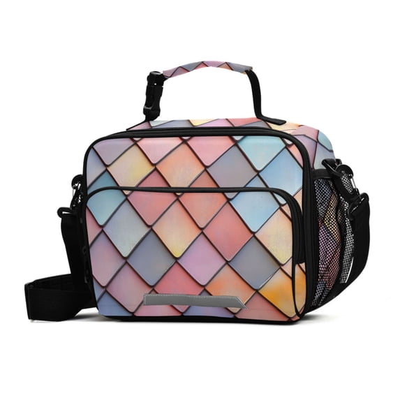 FORMRS Student Insulated Lunch Bag with Shoulder Strap Reusable Cooler Box for School, Pink Shimmering Pattern