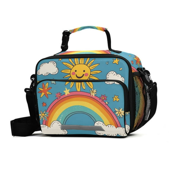 FORMRS Student Lunch Bag Insulated Reusable Cooler Box with Zipper Pockets, Rainbow with Stars