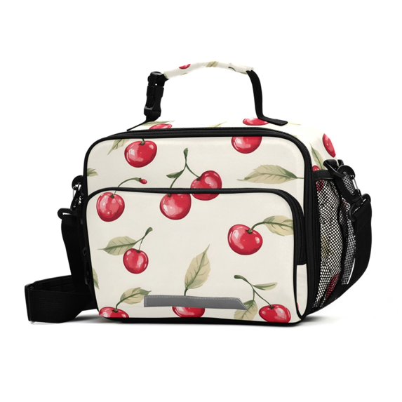 FORMRS Student Insulated Lunch Bag with Shoulder Strap Reusable Cooler Box for School, Red Cherry