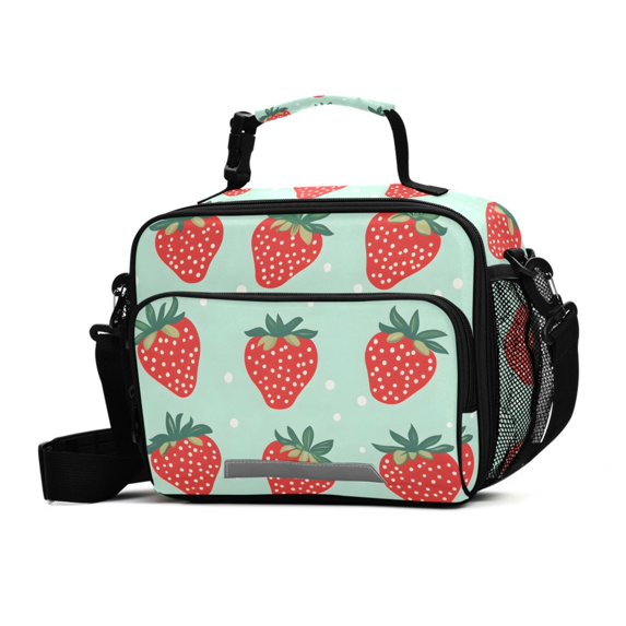 FORMRS Student Lunch Bag Insulated Reusable Cooler Box with Zipper Pockets, Red Strawberry