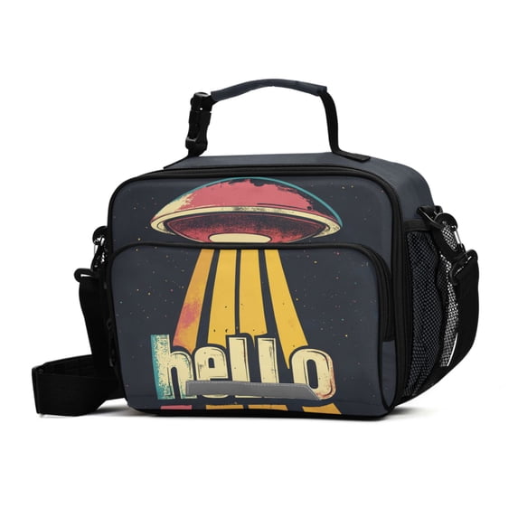 FORMRS Student Insulated Lunch Bag with Shoulder Strap Reusable Cooler Box for School, Red UFO