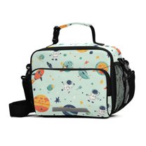 FORMRS Student Lunch Bag Insulated Reusable Cooler Box with Zipper Pockets, Space Patterns