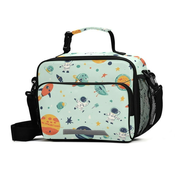FORMRS Student Lunch Bag Insulated Reusable Cooler Box with Zipper Pockets, Space Patterns