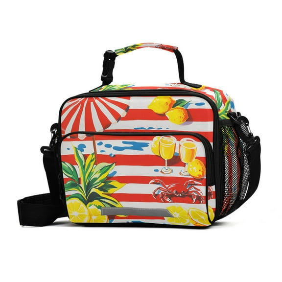 FORMRS Student Lunch Bag Insulated Reusable Cooler Box with Zipper Pockets, Striped Lemon